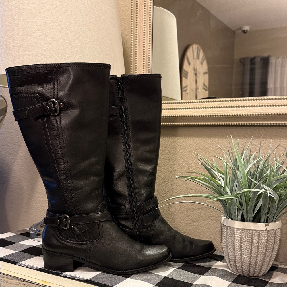 Liz & Co Black Leather Knee-High Boots